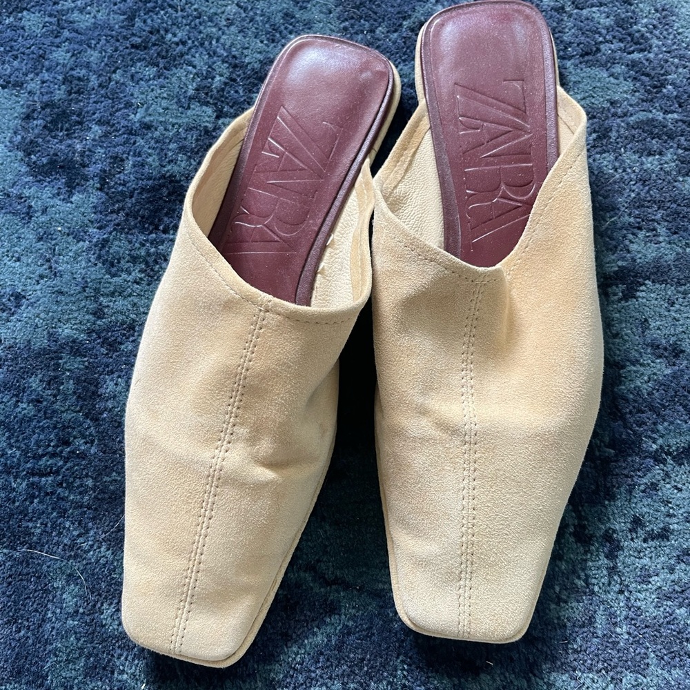 Zara Beige Suede Women's Mules